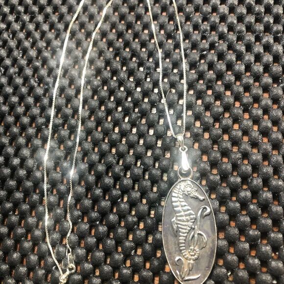 Sterling Silver Sea Horse Pendant Necklace, 18” NEW, Made in USA, Handmade - Picture 3 of 3